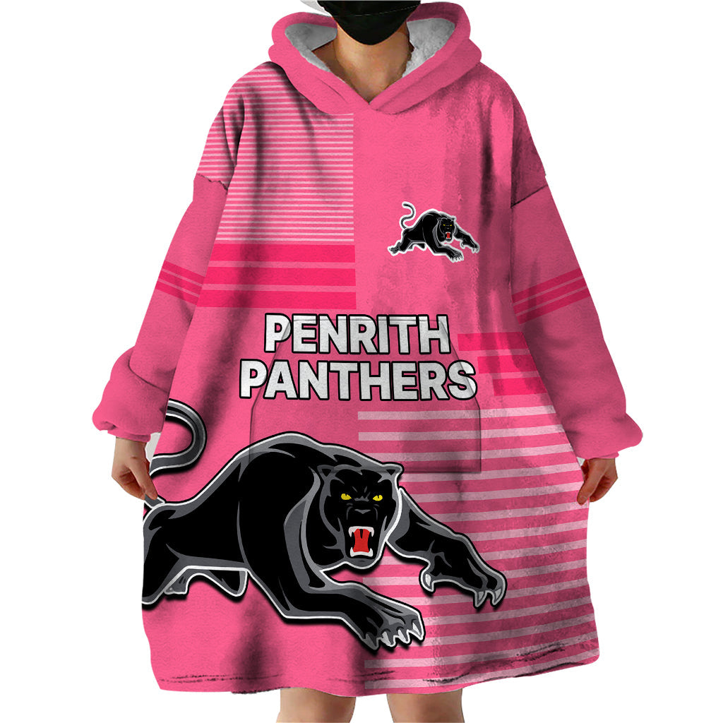 (Custom Text And Number) Penrith Panthers Rugby Wearable Blanket Hoodie Proud The Panthers Comeback Pink - Vibe Hoodie Shop