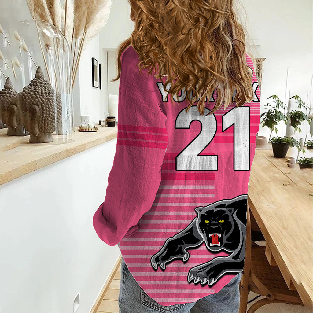 (Custom Text And Number) Penrith Panthers Rugby Women Casual Shirt Proud The Panthers Comeback Pink - Vibe Hoodie Shop