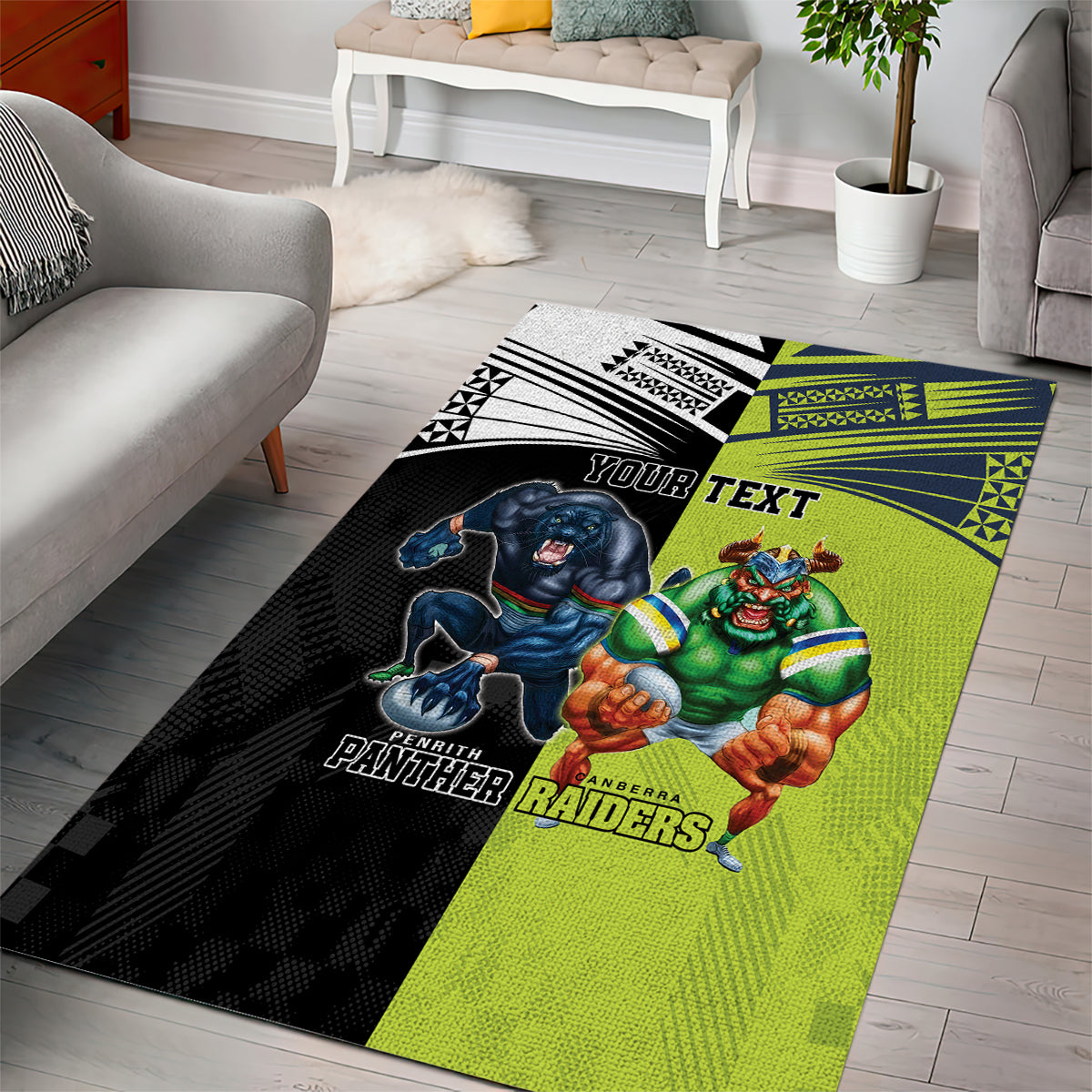 Custom Raiders and Panthers Area Rug Together Sporty Style - Vibe Hoodie Shop