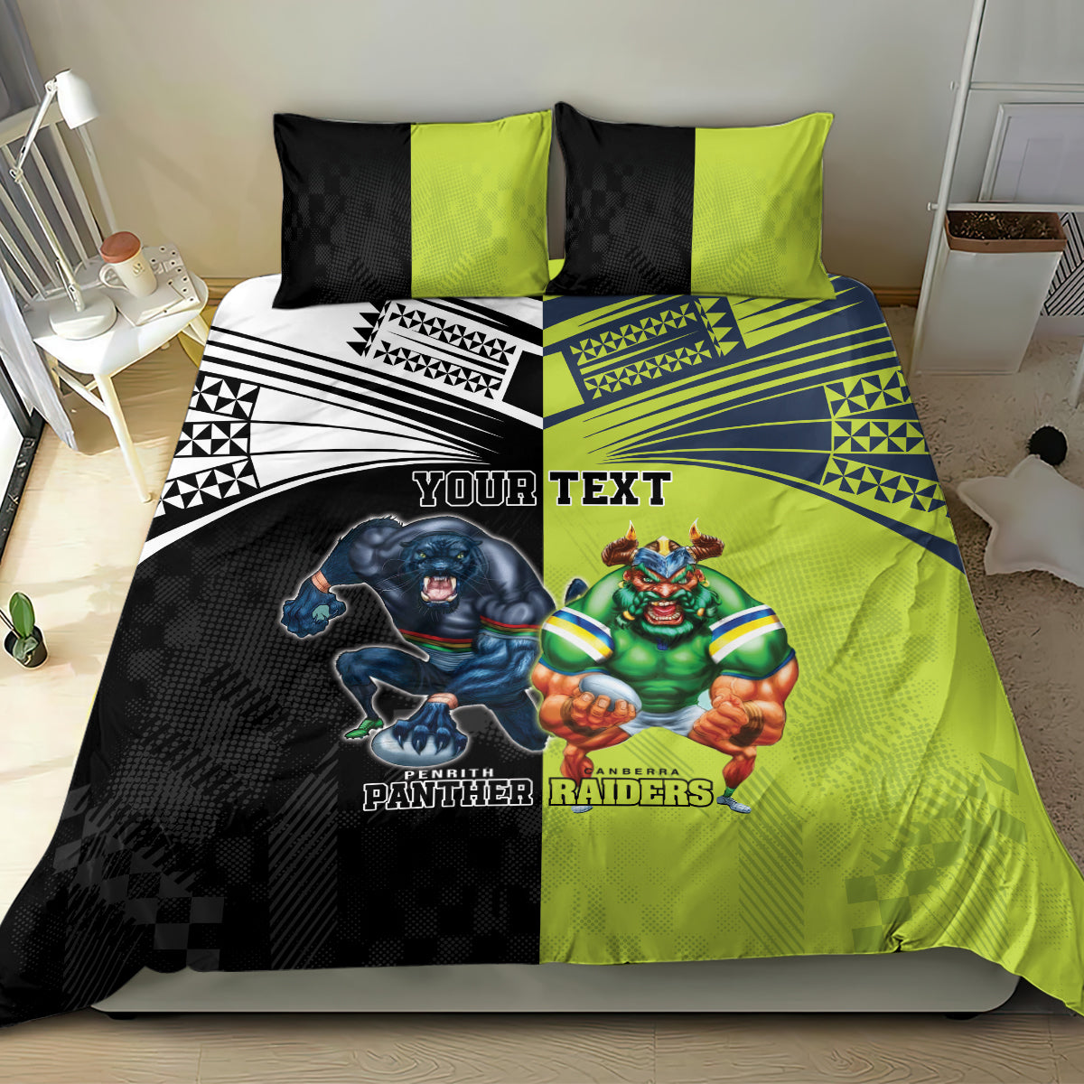 Custom Raiders and Panthers Bedding Set Together Sporty Style - Vibe Hoodie Shop