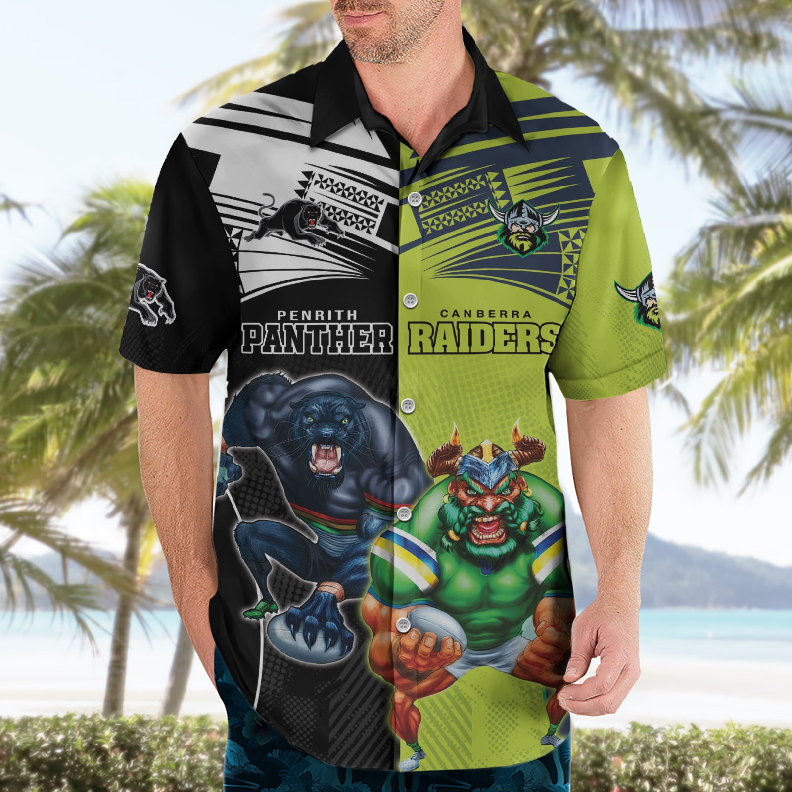 Custom Raiders and Panthers Hawaiian Shirt Together Sporty Style - Vibe Hoodie Shop