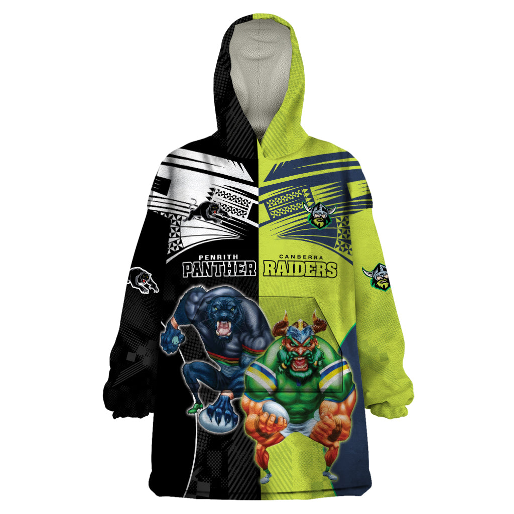 Custom Raiders and Panthers Wearable Blanket Hoodie Together Sporty Style - Vibe Hoodie Shop