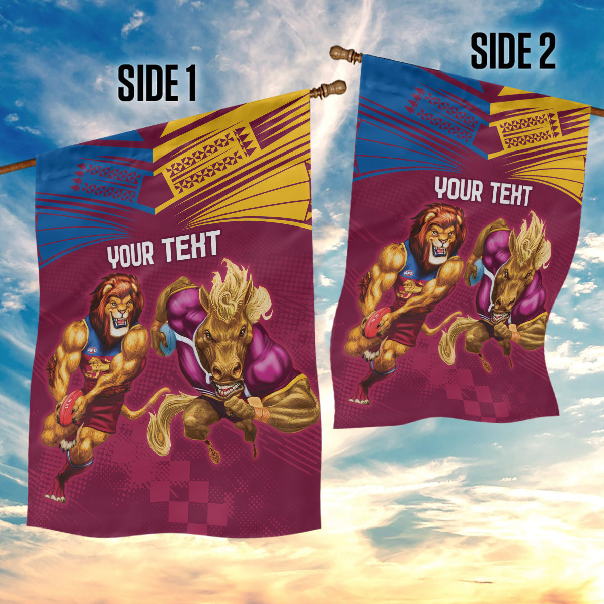 Custom Brisbane Broncos and Lions Garden Flag Together Sporty Style - Vibe Hoodie Shop