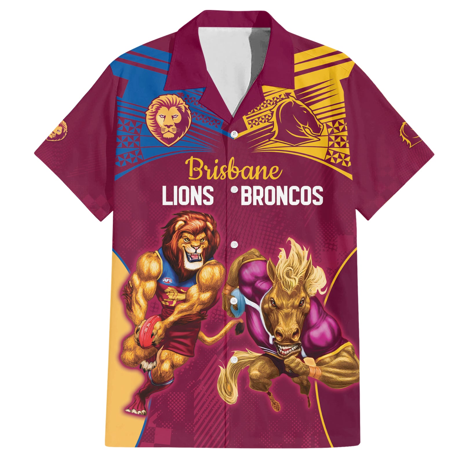 Custom Brisbane Broncos and Lions Hawaiian Shirt Together Sporty Style - Vibe Hoodie Shop