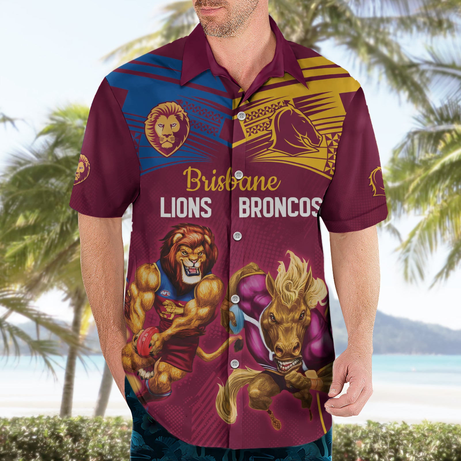 Custom Brisbane Broncos and Lions Hawaiian Shirt Together Sporty Style - Vibe Hoodie Shop