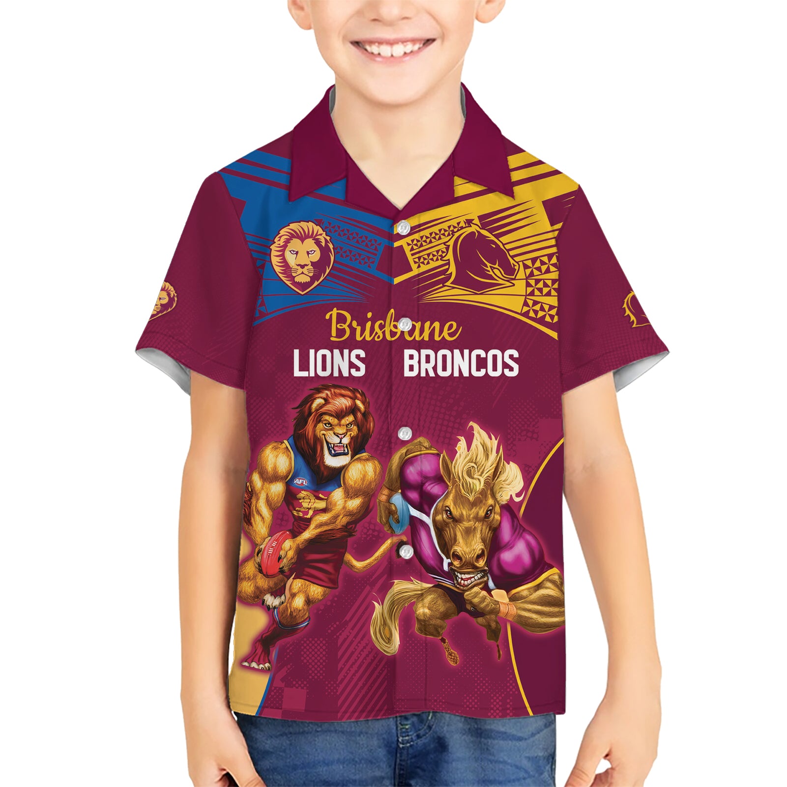 Custom Brisbane Broncos and Lions Hawaiian Shirt Together Sporty Style - Vibe Hoodie Shop