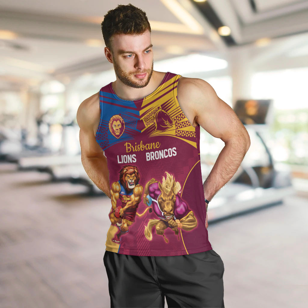 Custom Brisbane Broncos and Lions Men Tank Top Together Sporty Style - Vibe Hoodie Shop