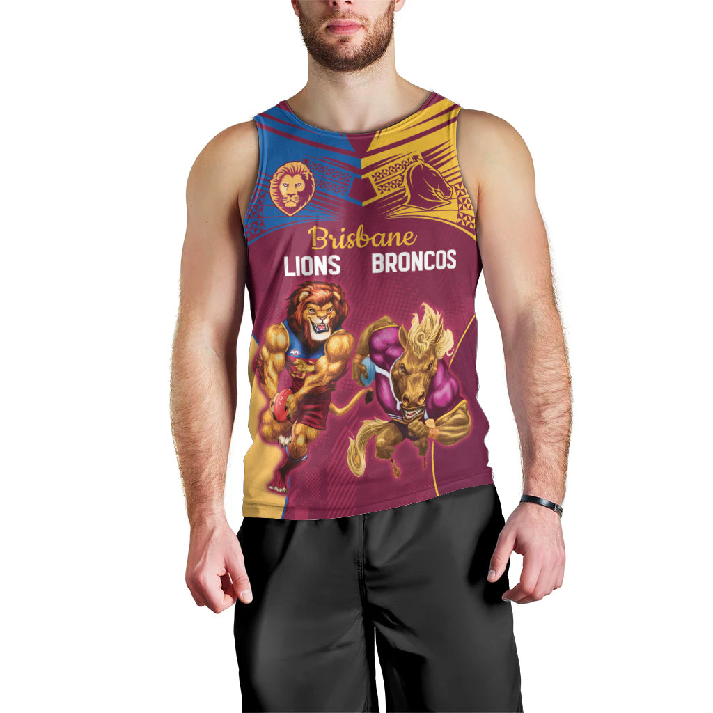 Custom Brisbane Broncos and Lions Men Tank Top Together Sporty Style - Vibe Hoodie Shop