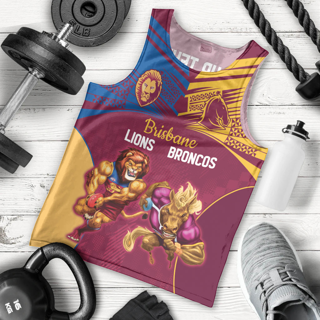 Custom Brisbane Broncos and Lions Men Tank Top Together Sporty Style - Vibe Hoodie Shop