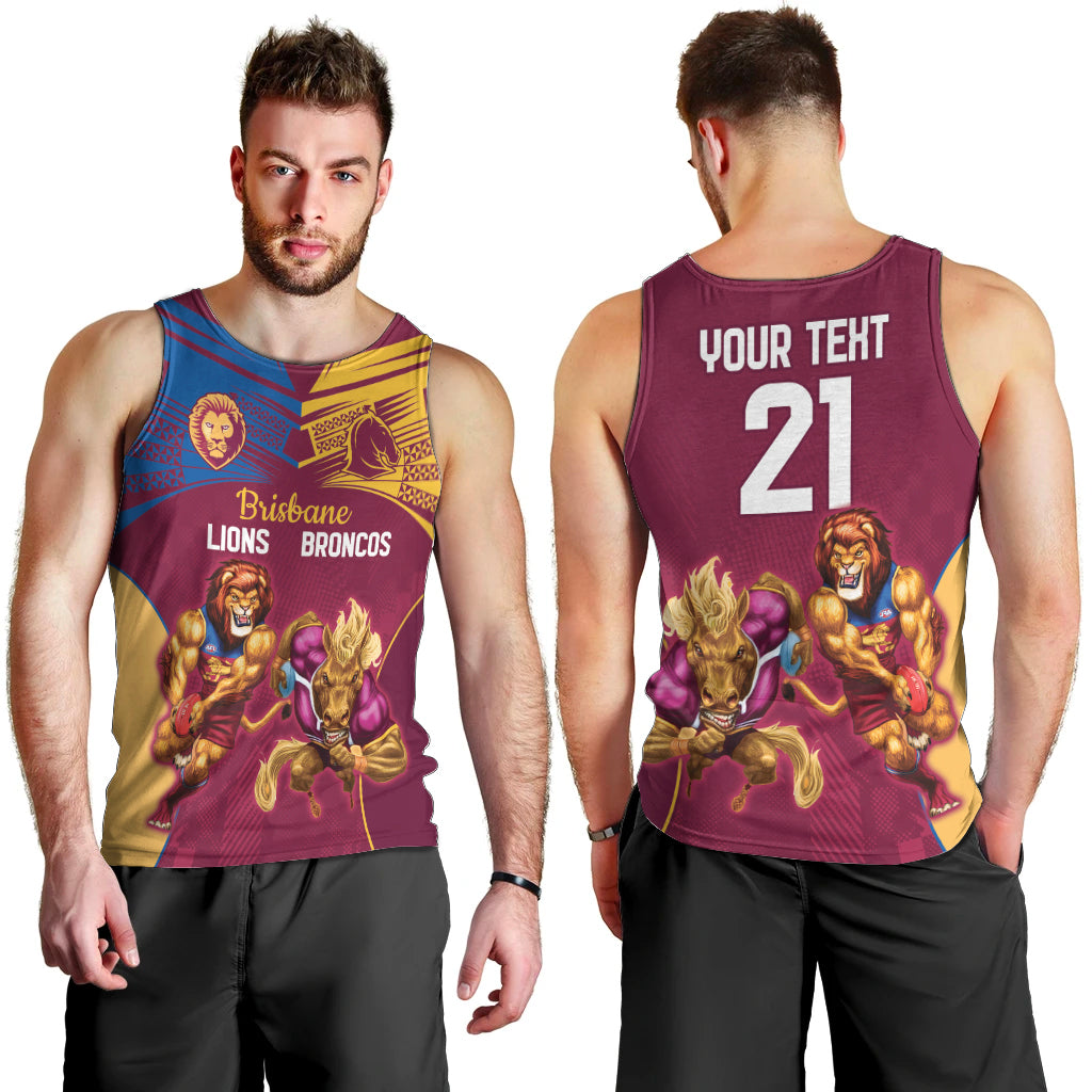 Custom Brisbane Broncos and Lions Men Tank Top Together Sporty Style - Vibe Hoodie Shop