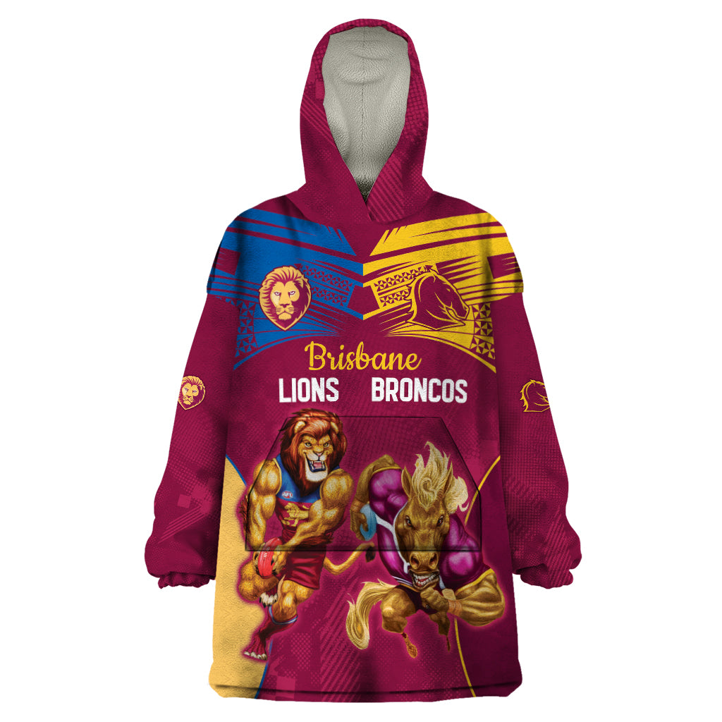 Custom Brisbane Broncos and Lions Wearable Blanket Hoodie Together Sporty Style - Vibe Hoodie Shop