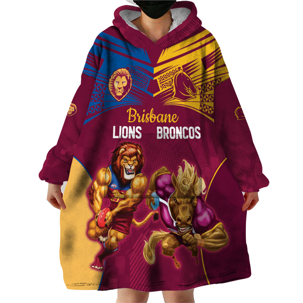 Custom Brisbane Broncos and Lions Wearable Blanket Hoodie Together Sporty Style - Vibe Hoodie Shop