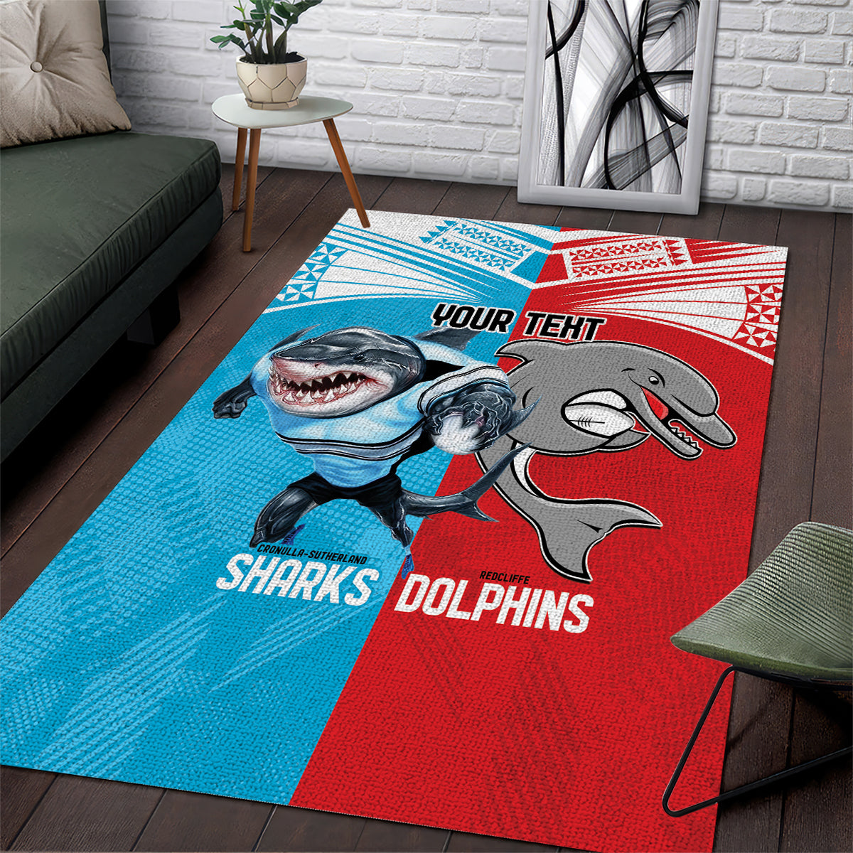 Custom Dolphins and Shark Area Rug Together Sporty Style - Vibe Hoodie Shop