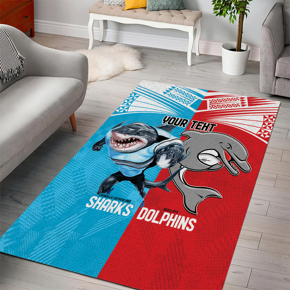 Custom Dolphins and Shark Area Rug Together Sporty Style - Vibe Hoodie Shop