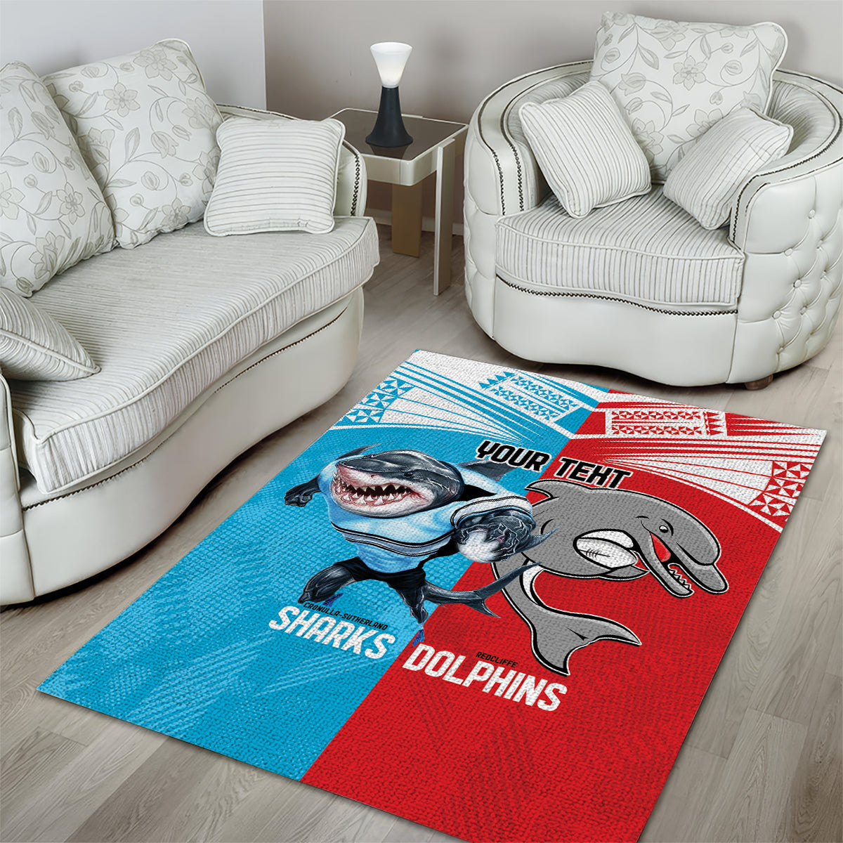 Custom Dolphins and Shark Area Rug Together Sporty Style - Vibe Hoodie Shop