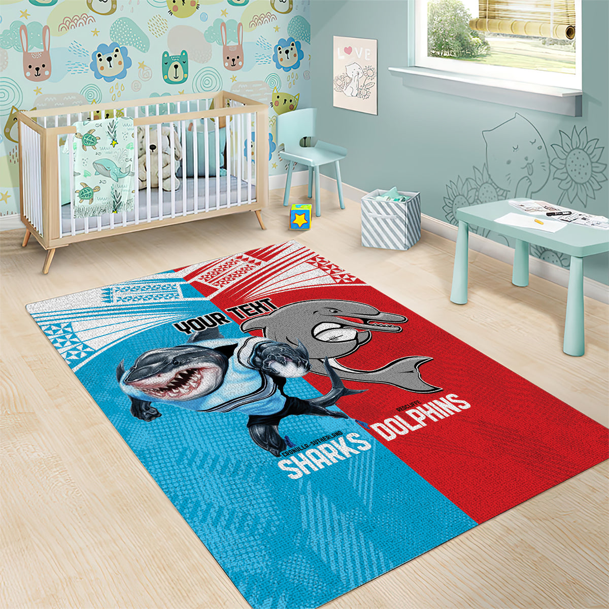 Custom Dolphins and Shark Area Rug Together Sporty Style - Vibe Hoodie Shop