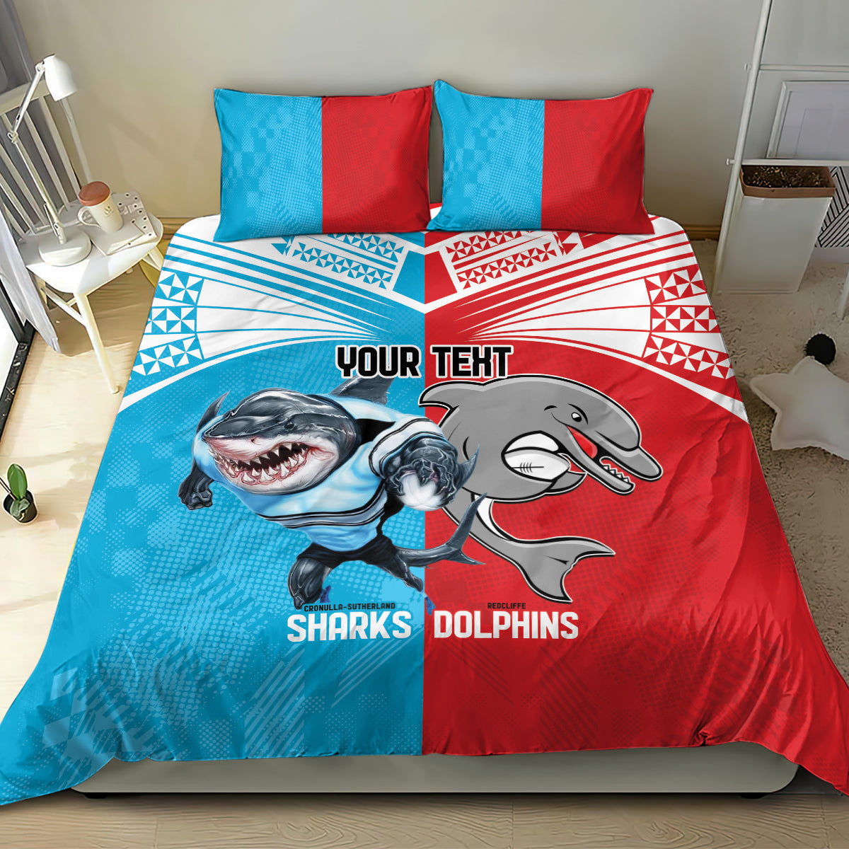 Custom Dolphins and Shark Bedding Set Together Sporty Style - Vibe Hoodie Shop