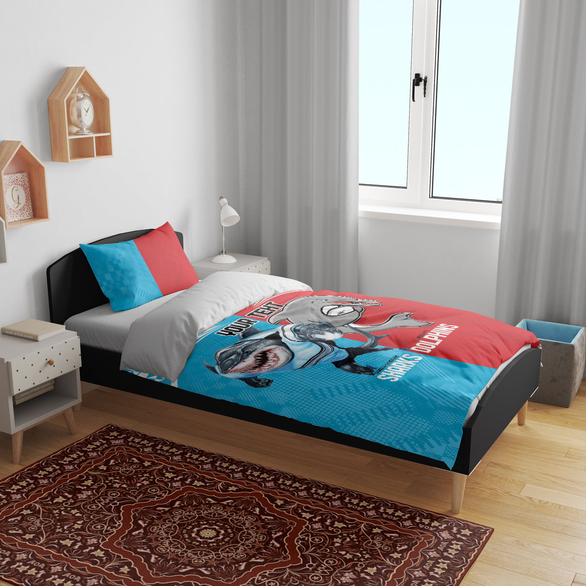 Custom Dolphins and Shark Bedding Set Together Sporty Style - Vibe Hoodie Shop