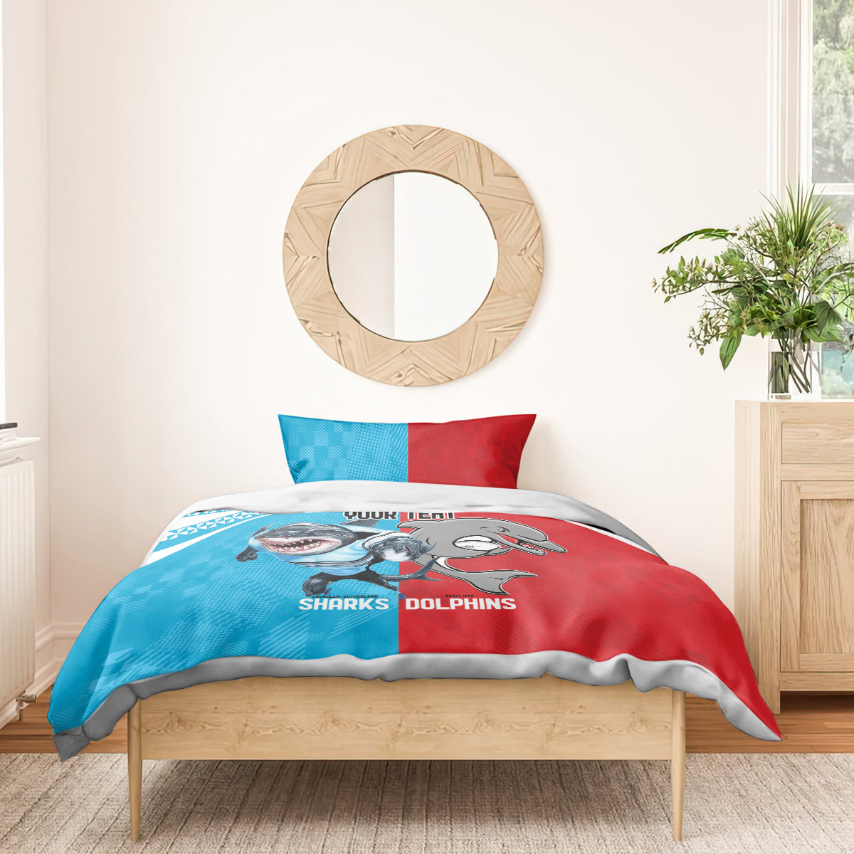 Custom Dolphins and Shark Bedding Set Together Sporty Style - Vibe Hoodie Shop