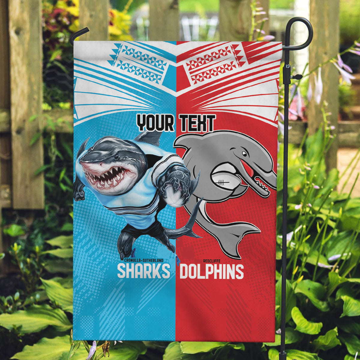 Custom Dolphins and Shark Garden Flag Together Sporty Style - Vibe Hoodie Shop