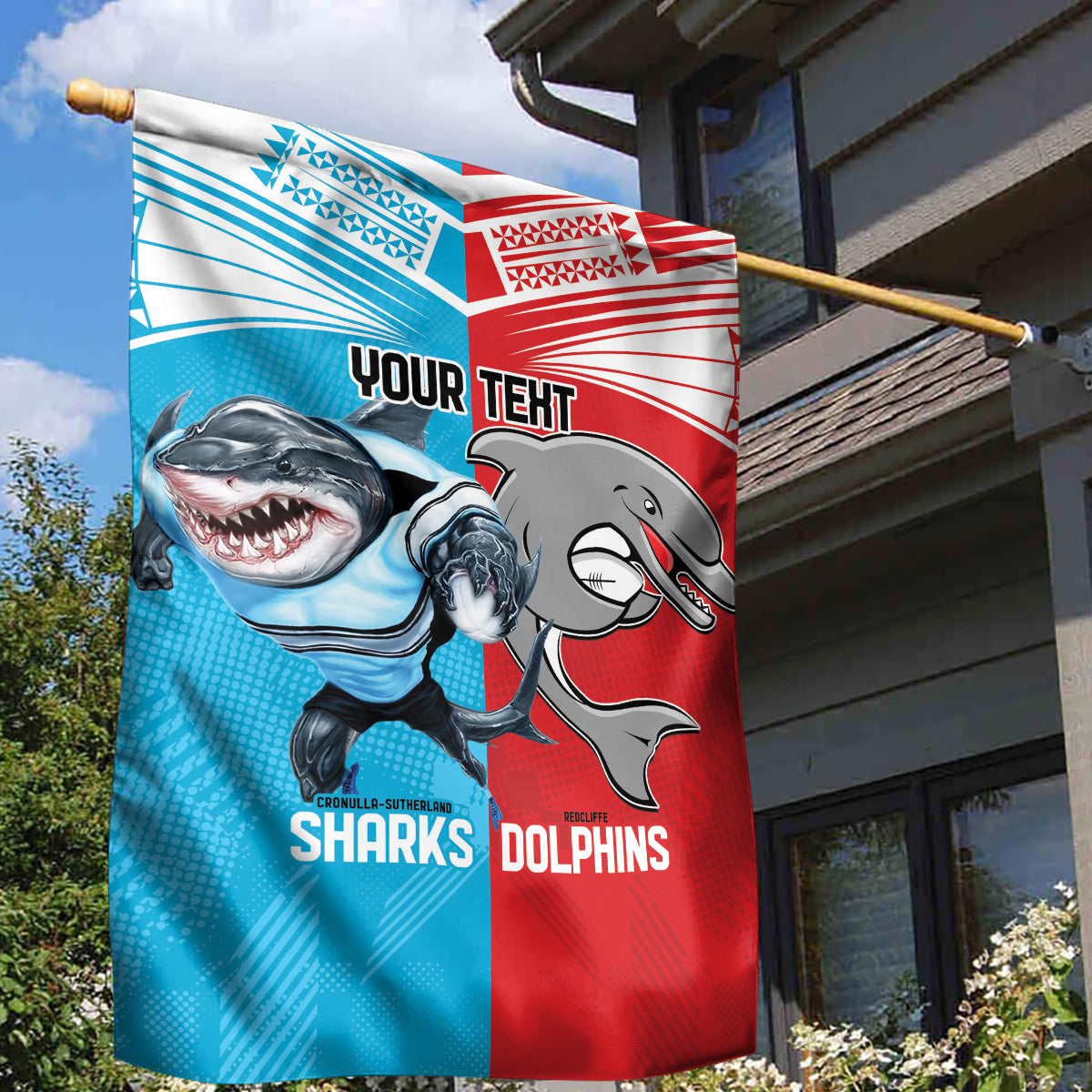 Custom Dolphins and Shark Garden Flag Together Sporty Style - Vibe Hoodie Shop