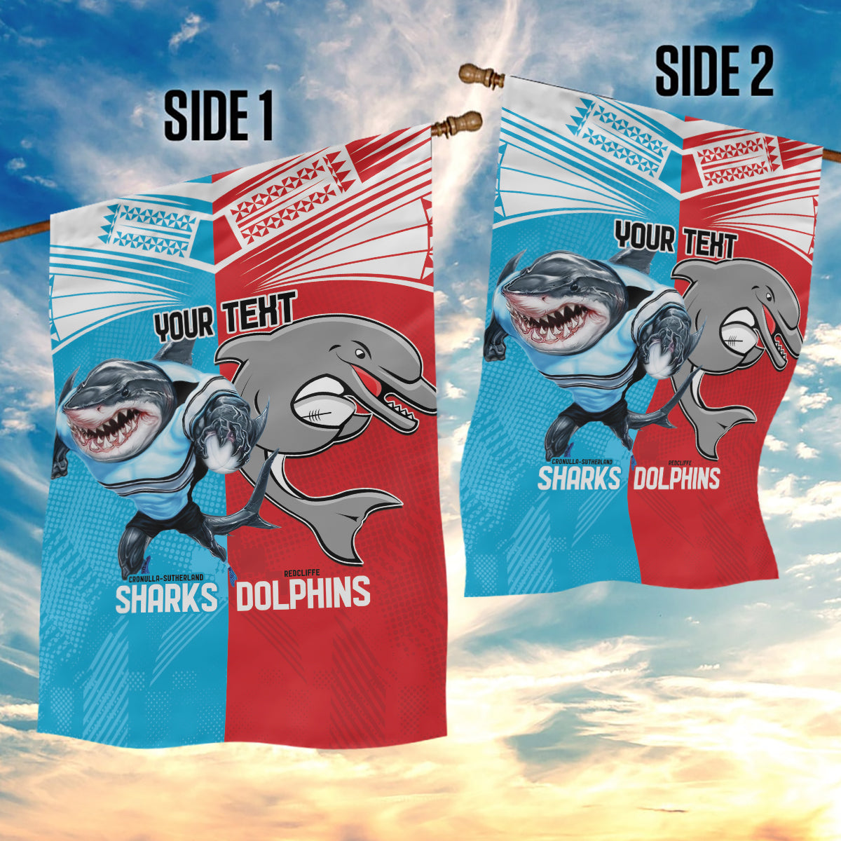 Custom Dolphins and Shark Garden Flag Together Sporty Style - Vibe Hoodie Shop