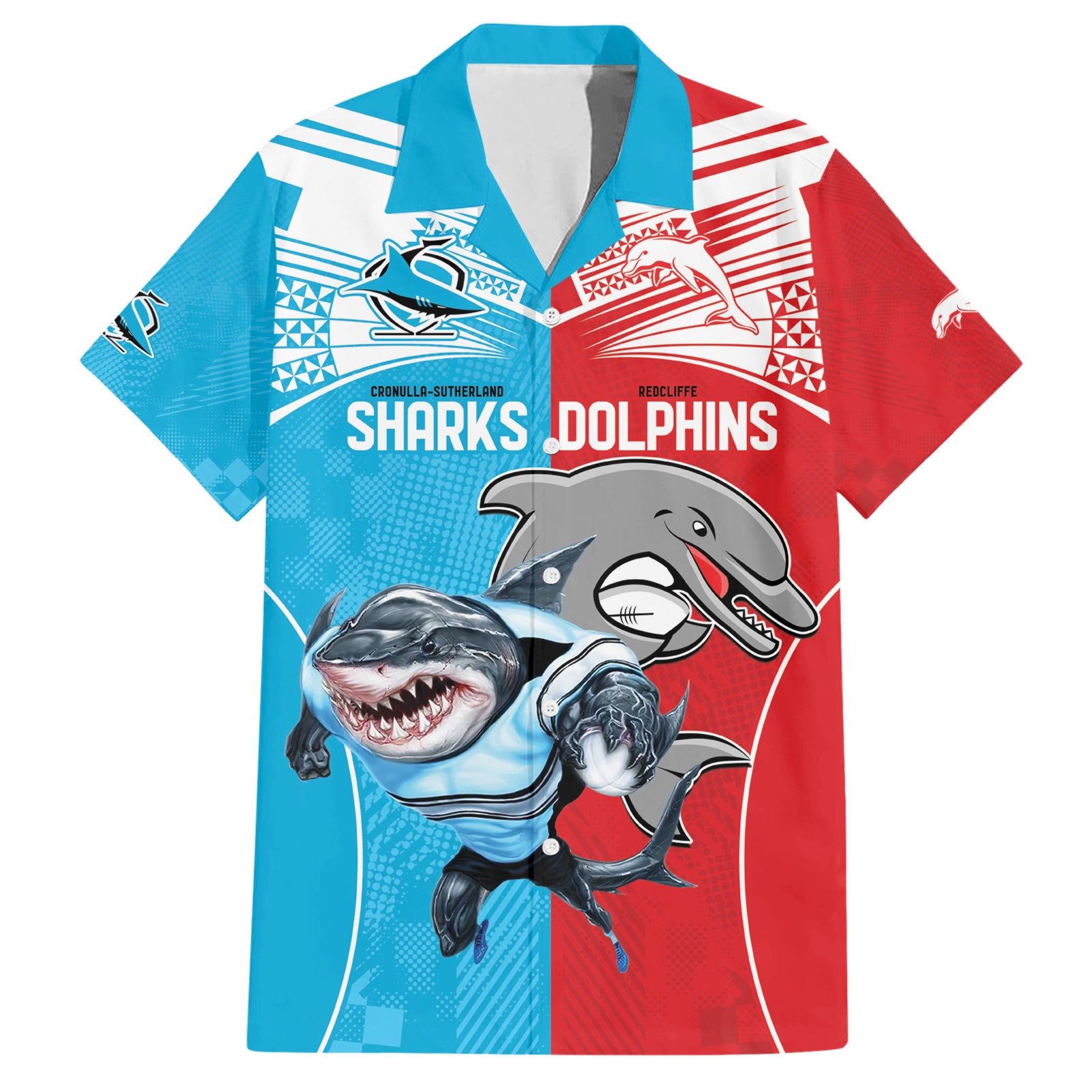 Custom Dolphins and Shark Hawaiian Shirt Together Sporty Style - Vibe Hoodie Shop