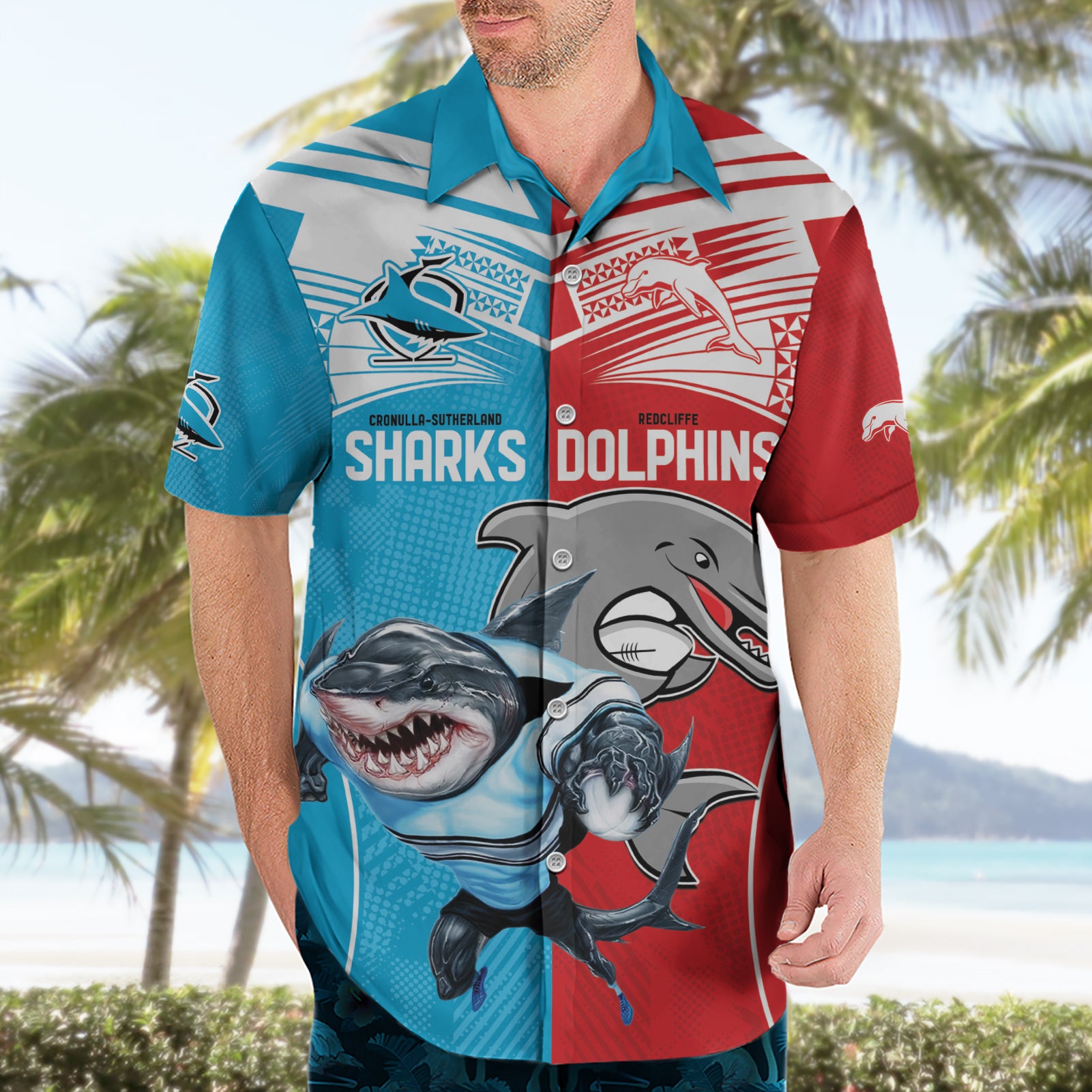 Custom Dolphins and Shark Hawaiian Shirt Together Sporty Style - Vibe Hoodie Shop