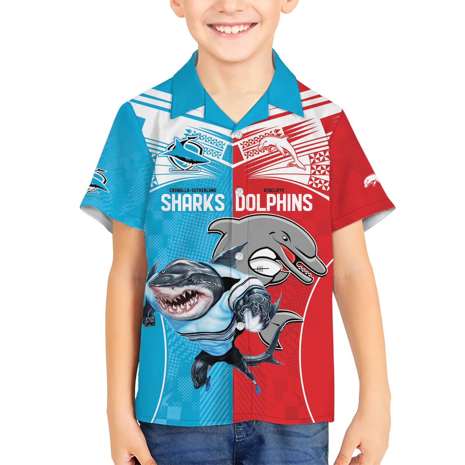 Custom Dolphins and Shark Hawaiian Shirt Together Sporty Style - Vibe Hoodie Shop