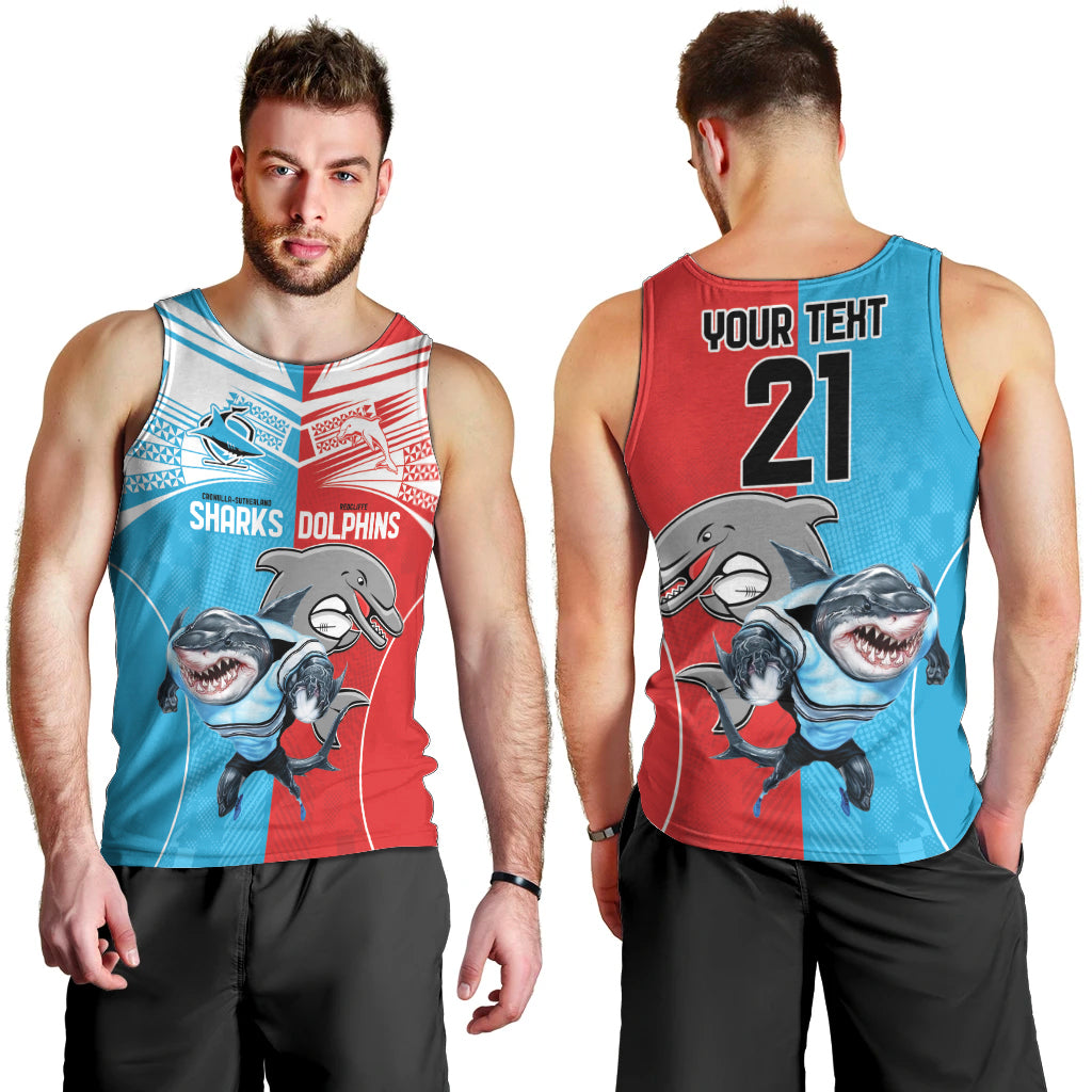 Custom Dolphins and Shark Men Tank Top Together Sporty Style - Vibe Hoodie Shop