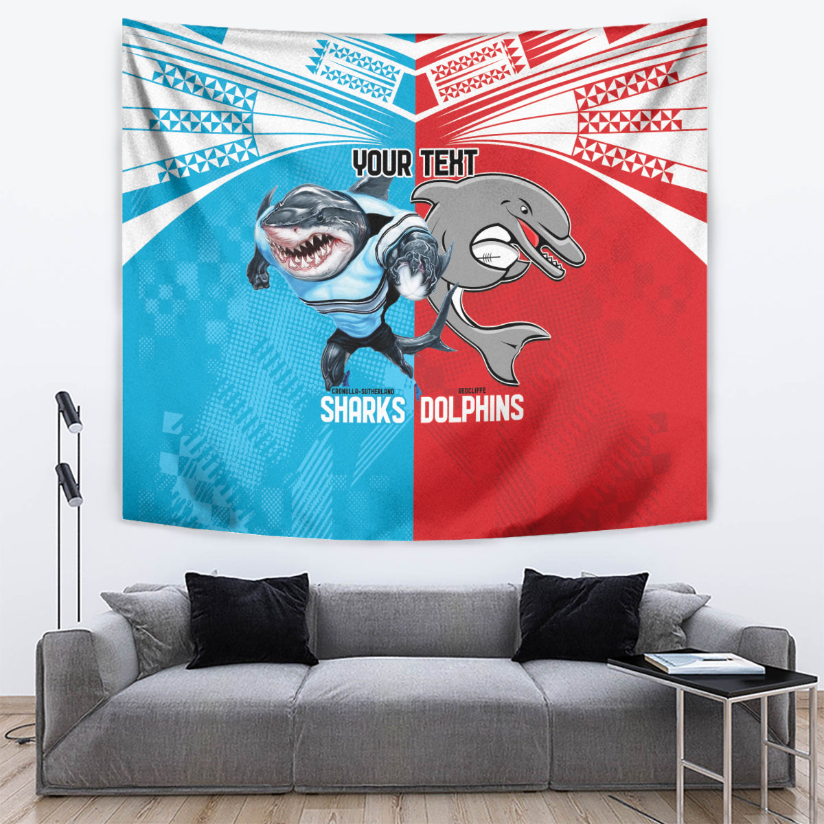 Custom Dolphins and Shark Tapestry Together Sporty Style - Vibe Hoodie Shop