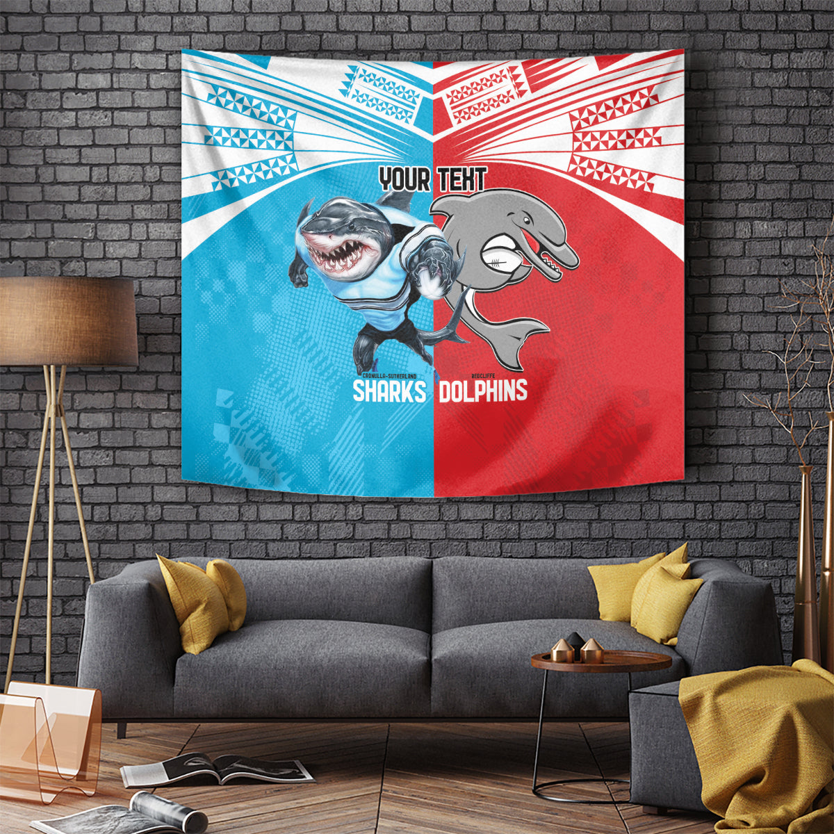 Custom Dolphins and Shark Tapestry Together Sporty Style - Vibe Hoodie Shop