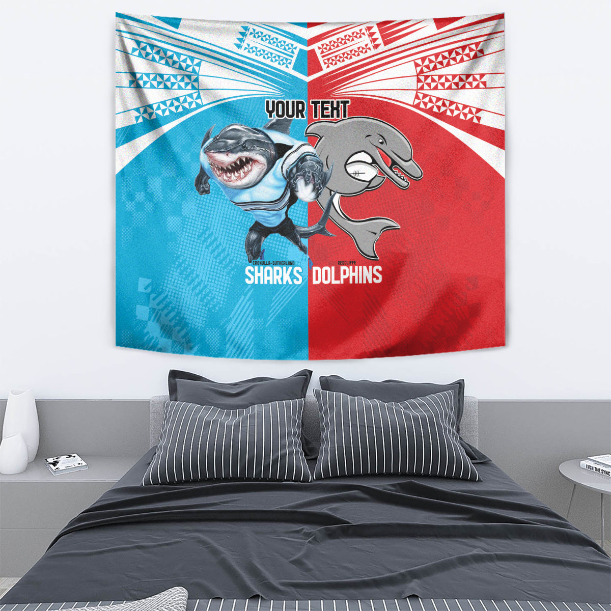 Custom Dolphins and Shark Tapestry Together Sporty Style - Vibe Hoodie Shop