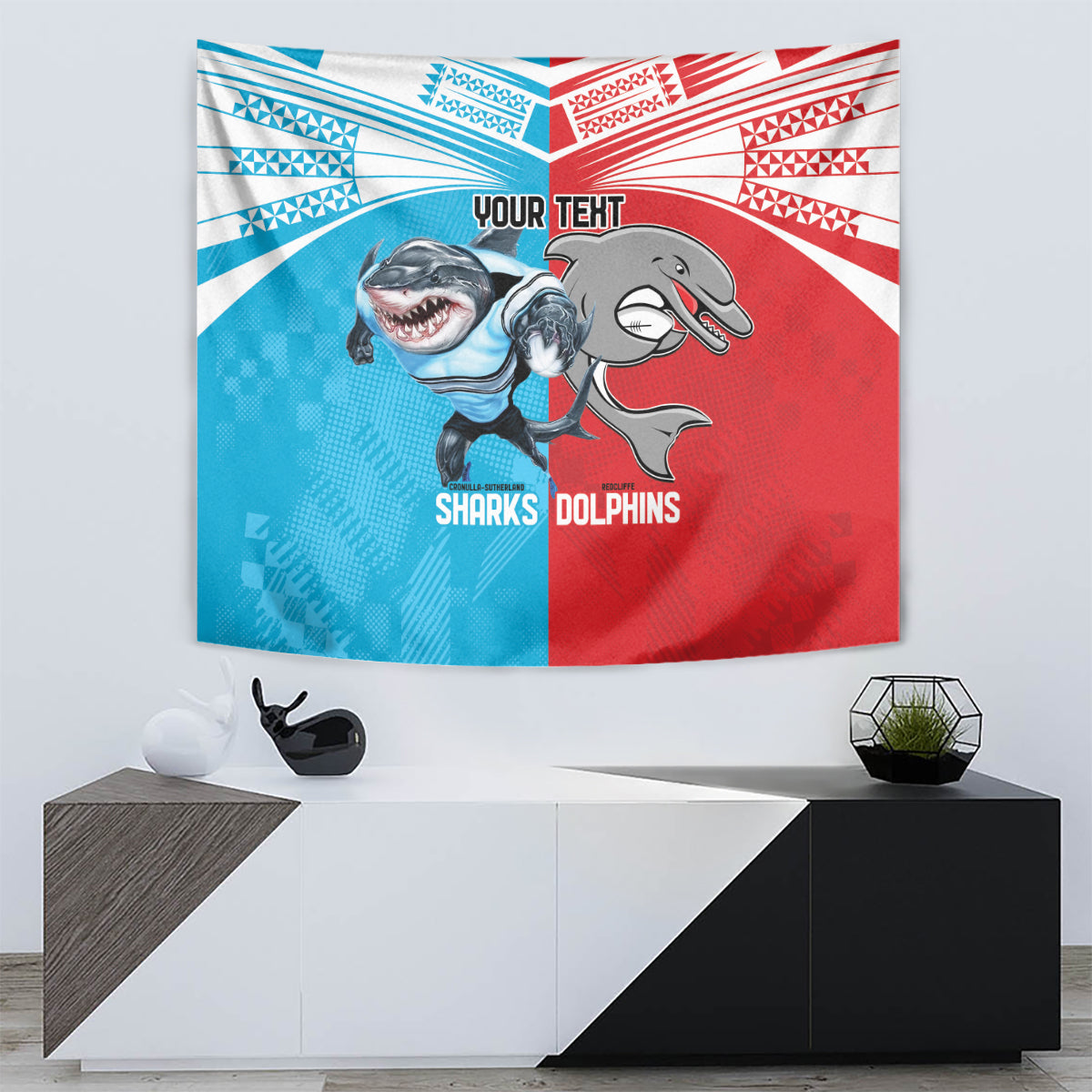 Custom Dolphins and Shark Tapestry Together Sporty Style - Vibe Hoodie Shop