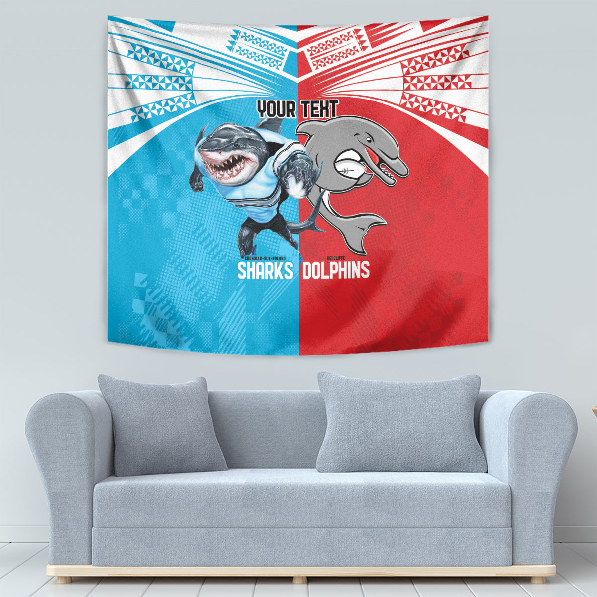 Custom Dolphins and Shark Tapestry Together Sporty Style - Vibe Hoodie Shop