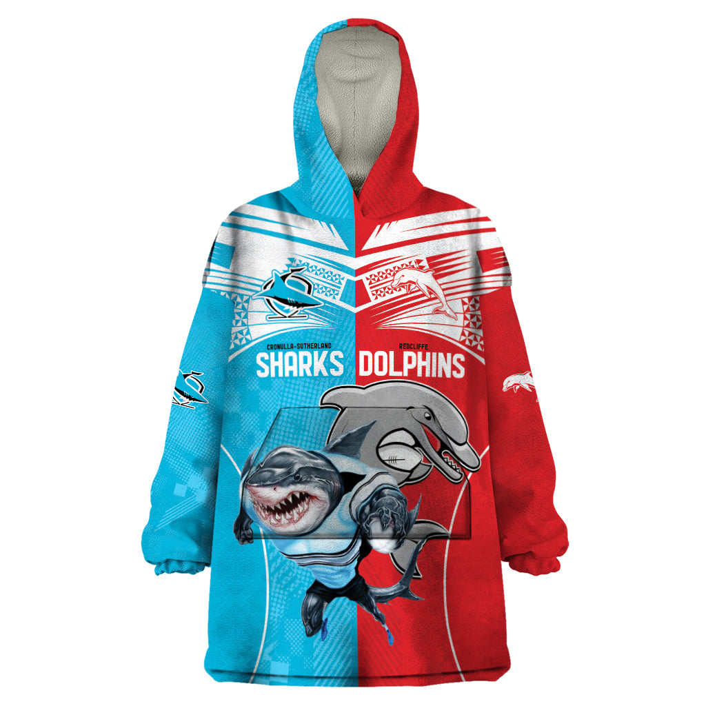 Custom Dolphins and Shark Wearable Blanket Hoodie Together Sporty Style - Vibe Hoodie Shop