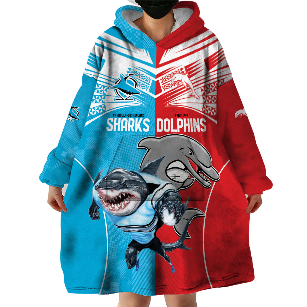 Custom Dolphins and Shark Wearable Blanket Hoodie Together Sporty Style - Vibe Hoodie Shop