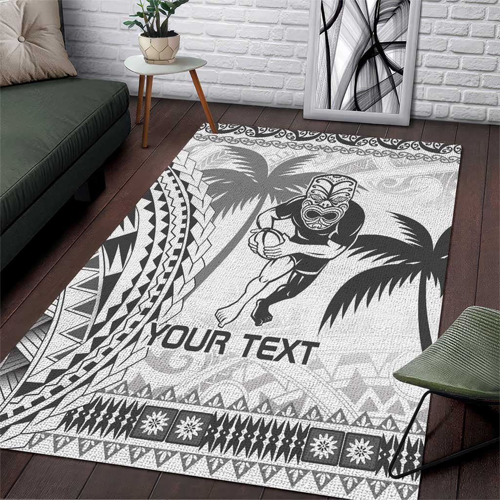 Custom Fiji Black Fern Area Rug Maori Warroir with Fijian Masi Pattern - Vibe Hoodie Shop