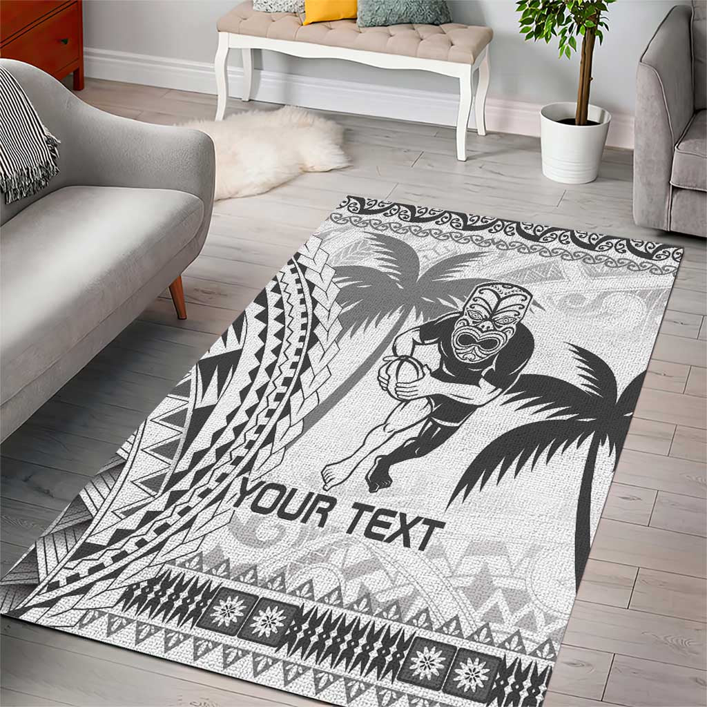 Custom Fiji Black Fern Area Rug Maori Warroir with Fijian Masi Pattern - Vibe Hoodie Shop