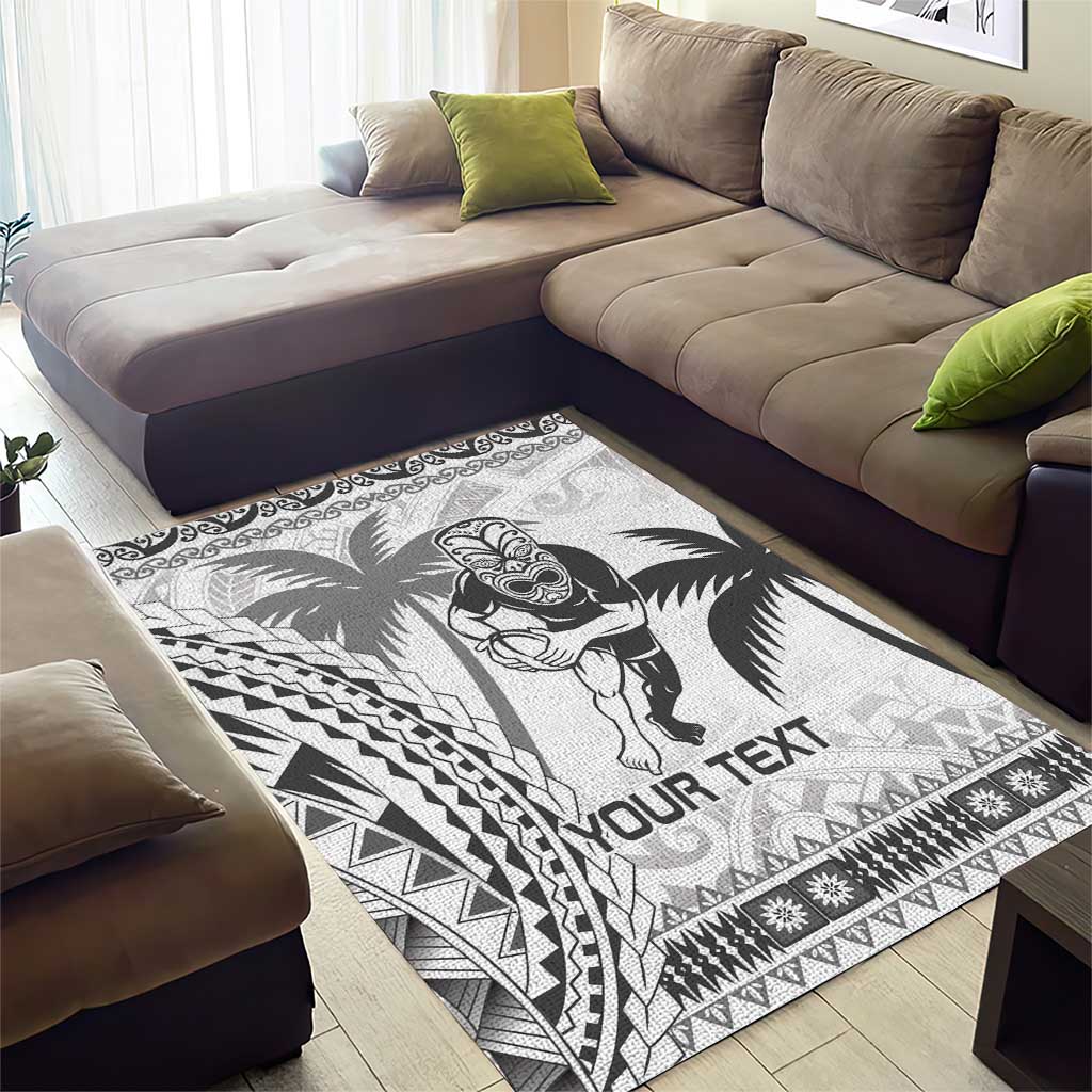 Custom Fiji Black Fern Area Rug Maori Warroir with Fijian Masi Pattern - Vibe Hoodie Shop