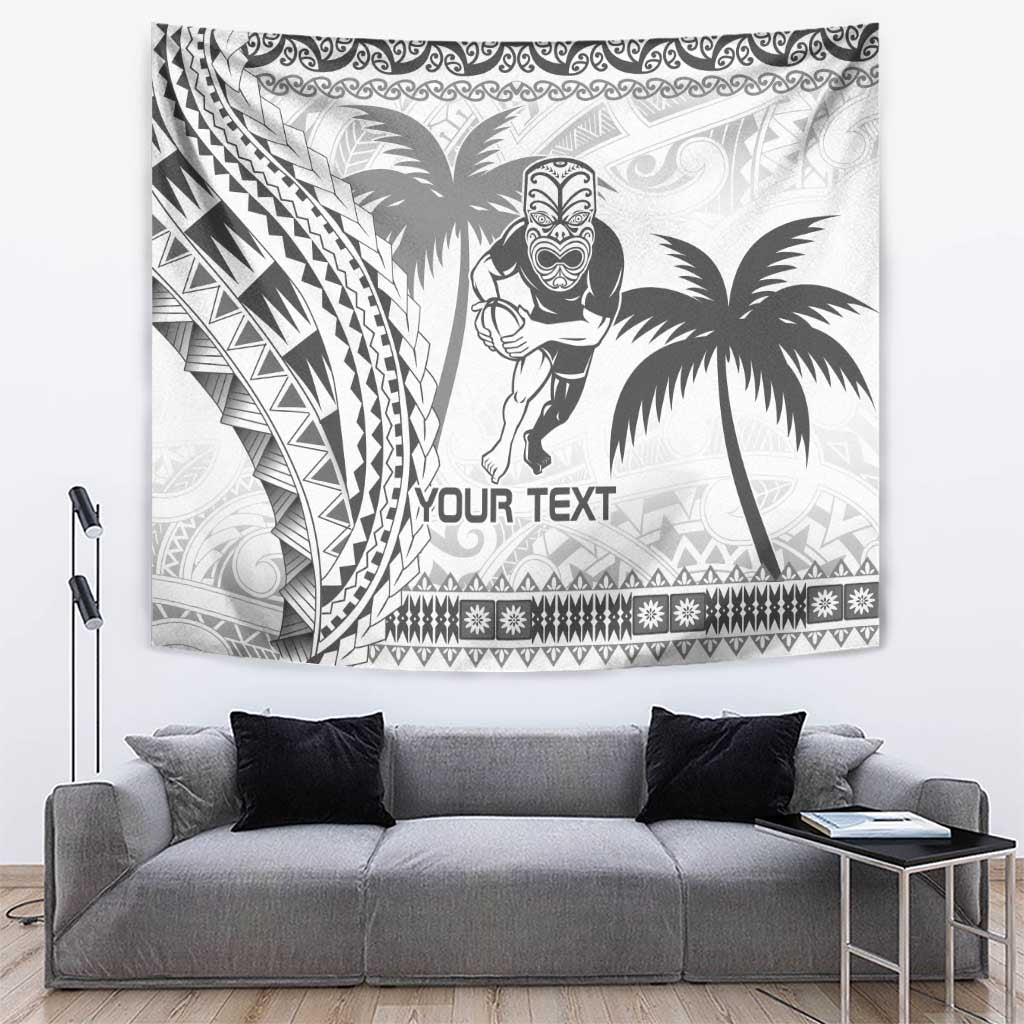 Custom Fiji Black Fern Tapestry Maori Warroir with Fijian Masi Pattern - Vibe Hoodie Shop