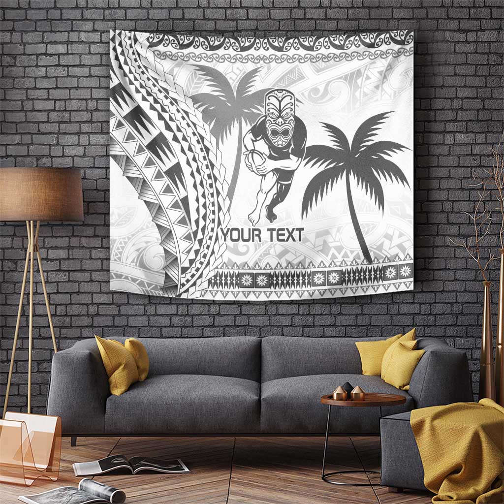 Custom Fiji Black Fern Tapestry Maori Warroir with Fijian Masi Pattern - Vibe Hoodie Shop