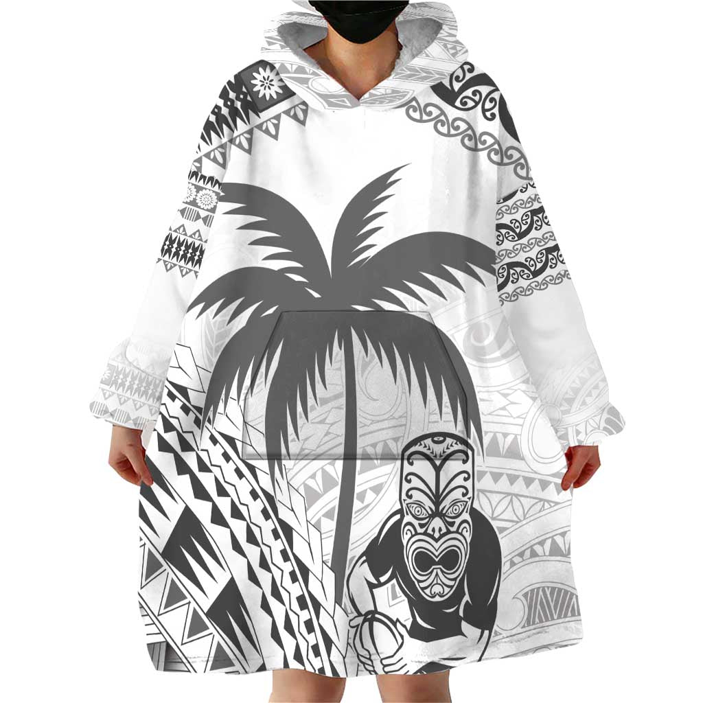 Custom Fiji Black Fern Wearable Blanket Hoodie Maori Warroir with Fijian Masi Pattern - Vibe Hoodie Shop