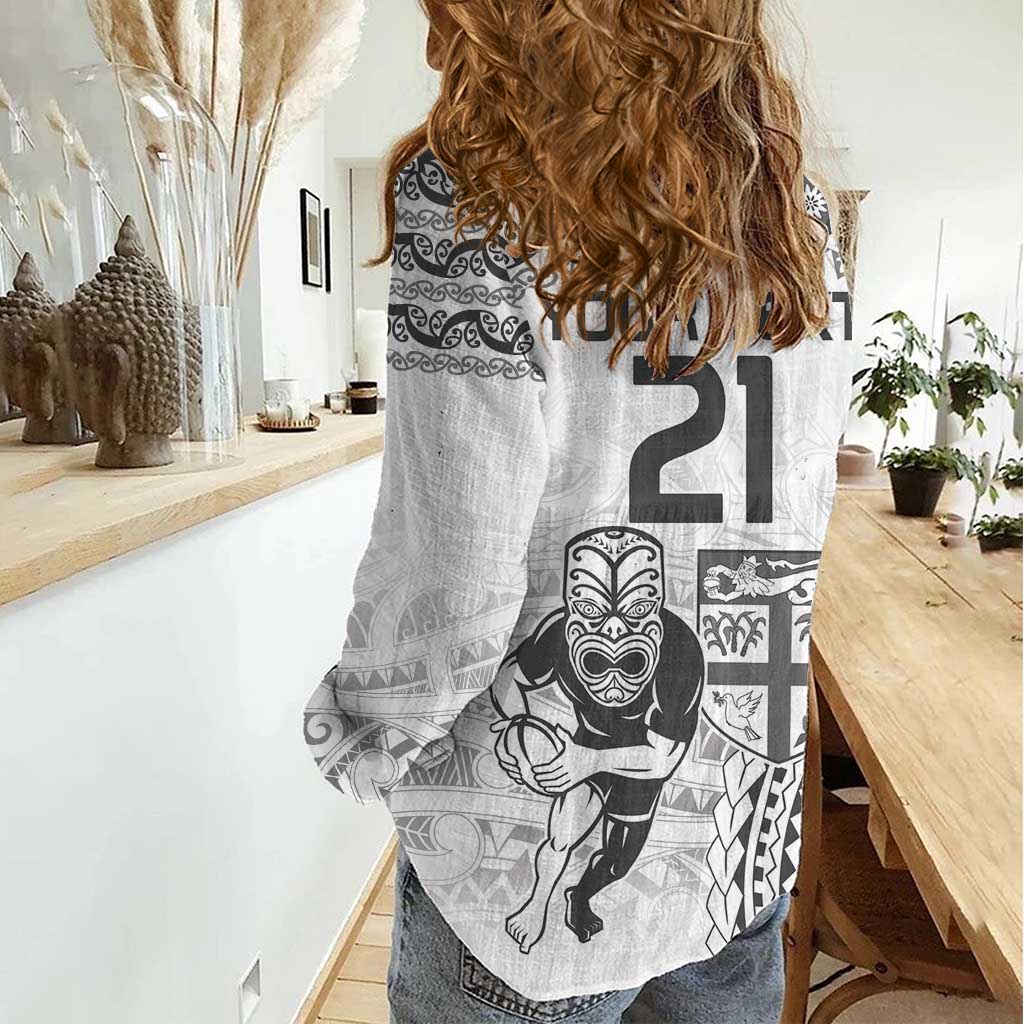 Custom Fiji Black Fern Women Casual Shirt Maori Warroir with Fijian Masi Pattern - Vibe Hoodie Shop