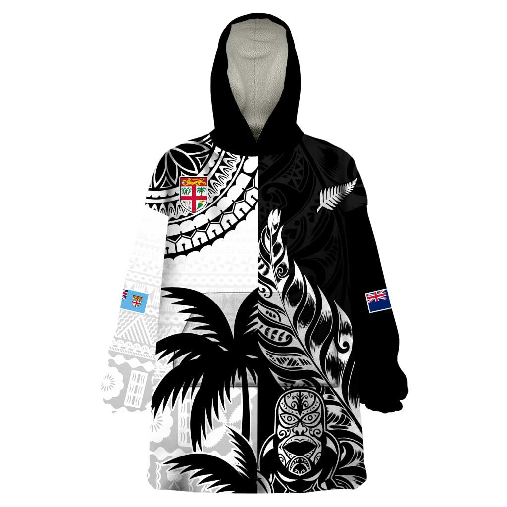 Custom Fiji New Zealand Wearable Blanket Hoodie Maori mix Tapa Pattern Version - Vibe Hoodie Shop