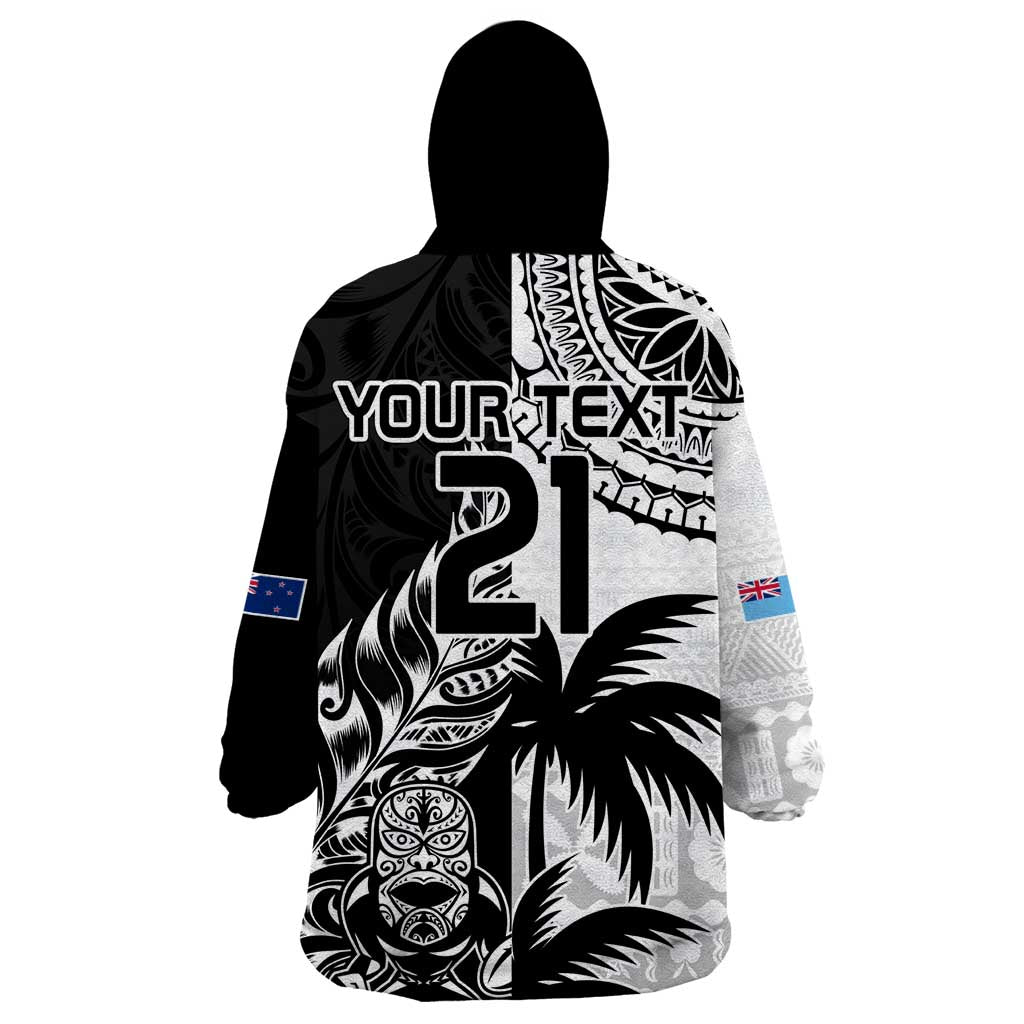 Custom Fiji New Zealand Wearable Blanket Hoodie Maori mix Tapa Pattern Version - Vibe Hoodie Shop