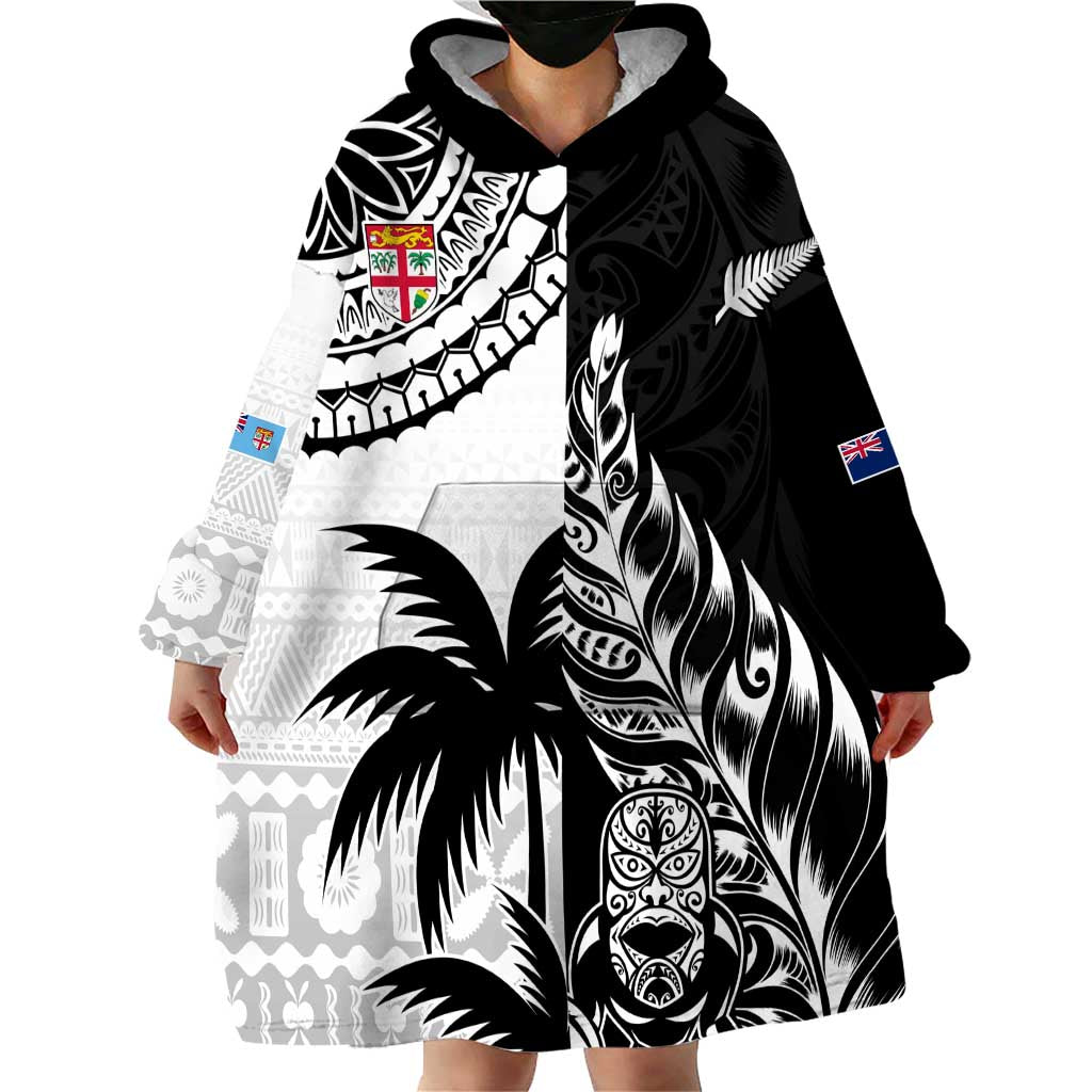 Custom Fiji New Zealand Wearable Blanket Hoodie Maori mix Tapa Pattern Version - Vibe Hoodie Shop