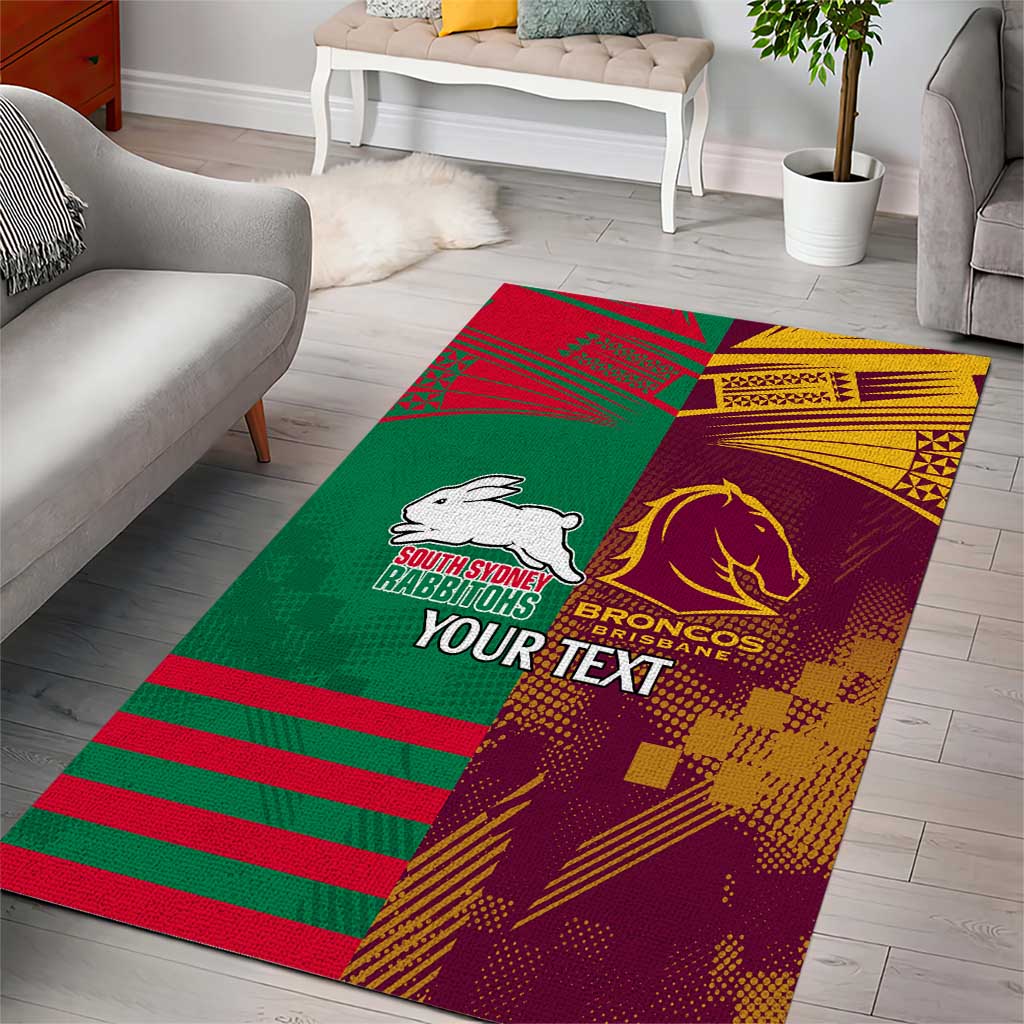 Custom NRL Rabbitohs and Broncos Area Rug Sporty Style - Vibe Hoodie Shop