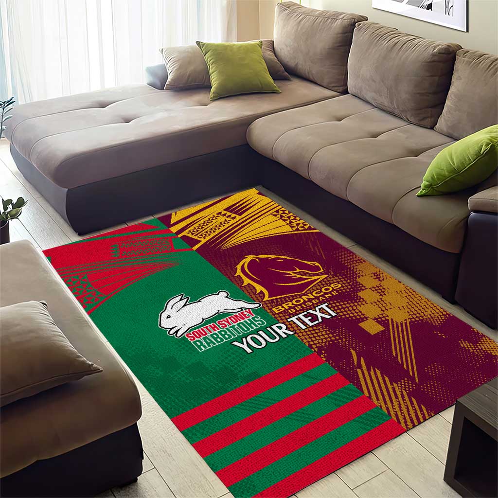 Custom NRL Rabbitohs and Broncos Area Rug Sporty Style - Vibe Hoodie Shop