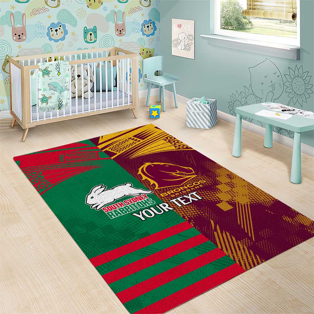 Custom NRL Rabbitohs and Broncos Area Rug Sporty Style - Vibe Hoodie Shop